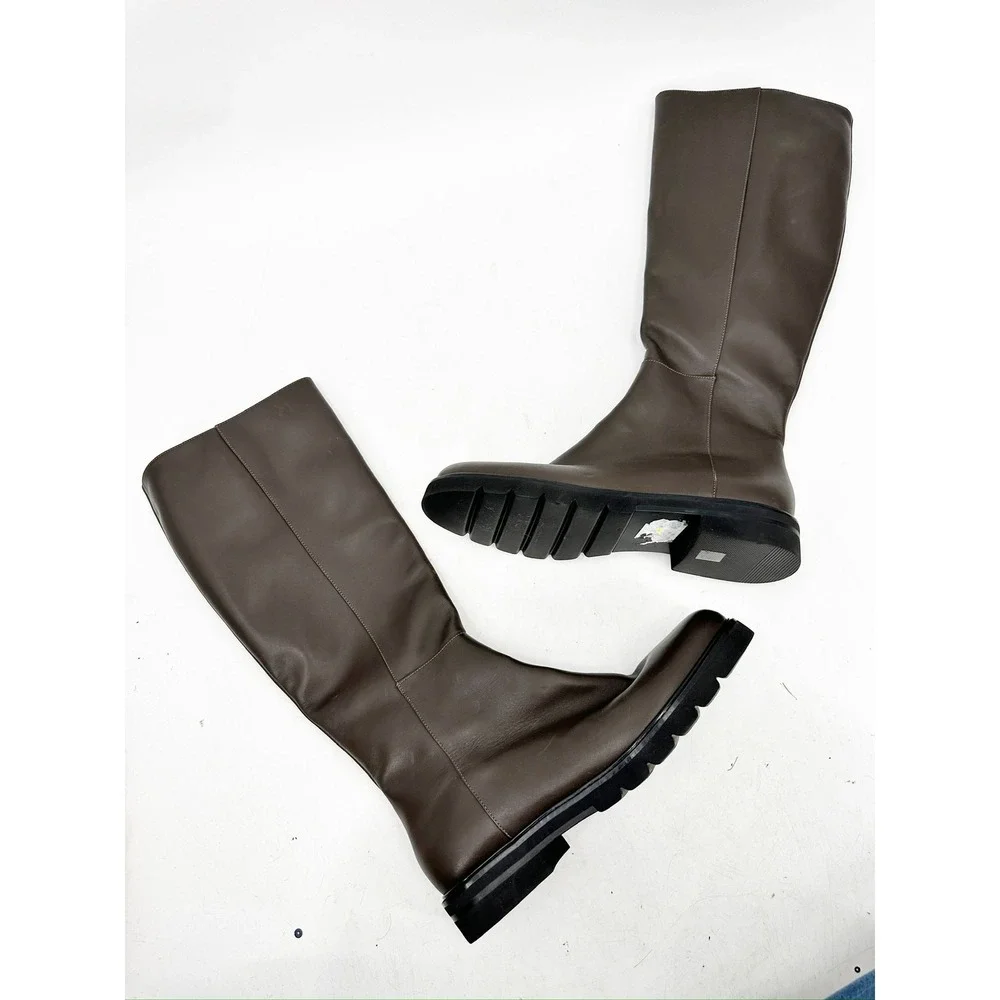 Stuart Weitzman‎ Donna to-the-knee Zip Boots Brown Leather 10 NEW